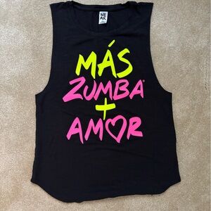 Zumba Fitness Black Muscle Tee with Neon Pink and Yellow